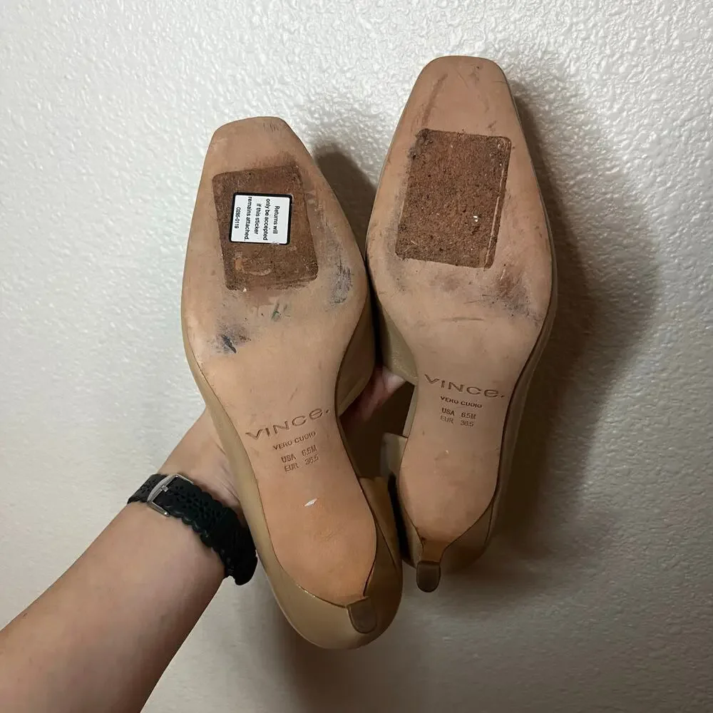VINCE Tiana Square Toe D’Orsay Leather Pump in Cappuccino Tan nude WOMENS 6.5